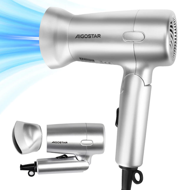 Aigostar Portable Travel Hair Dryer with Folding Handle, 1200W Lightweight Ionic Dryer for Styling
