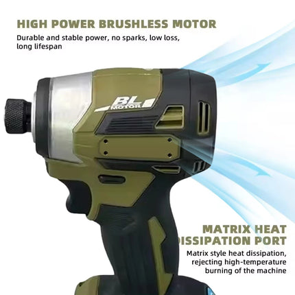 21V Cordless Brushless Impact Wrench and Screwdriver Set with LED Light for Car Repair and Home DIY