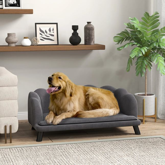 Luxurious Velvet Pet Sofa With Removable Washable Cover Sturdy Wooden Legs For Dogs And Cats Medium
