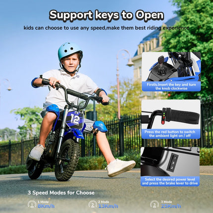 Kids Electric Motorcycle with 350W Motor 36V 5.2Ah Battery 22km Range 3 Speed Settings Shock Absorbers