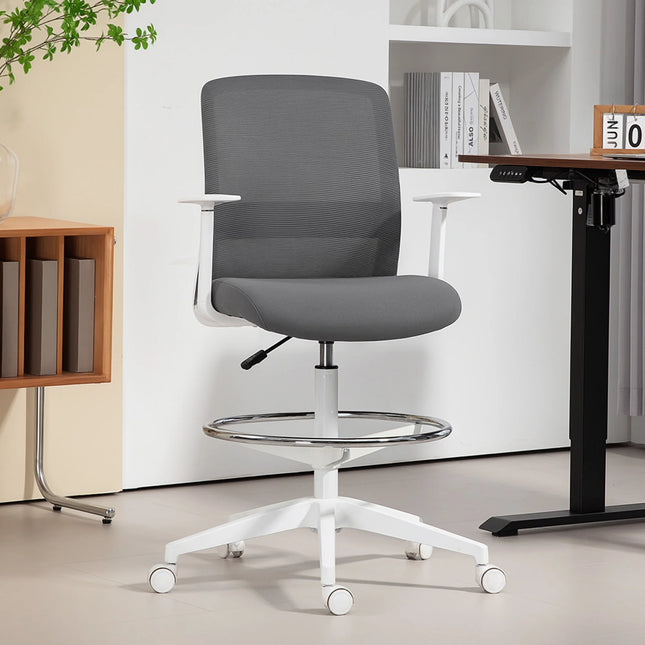 Ergonomic Office Desk Chair With Breathable Mesh Back Adjustable Height Swivel Seat In Grey 61x57.5cm