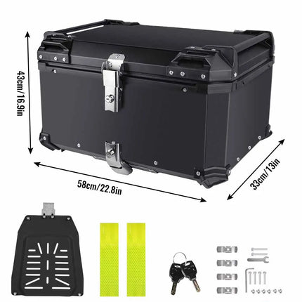 65L Aluminum Alloy Motorcycle Top Box Waterproof Tail Box Universal Luggage Storage Case for Touring