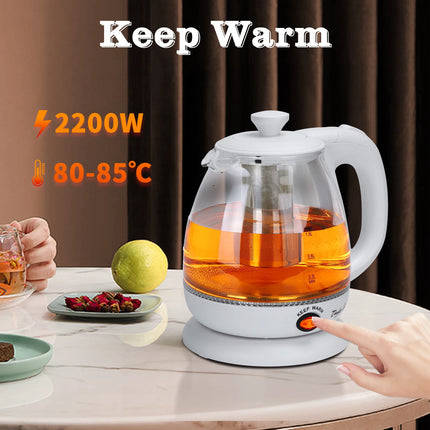 1L Glas-Elektrowasserkocher mit LED-Beleuchtung, 2200W Schnellkochfunktion und Teesieb, Warmhaltefunktion