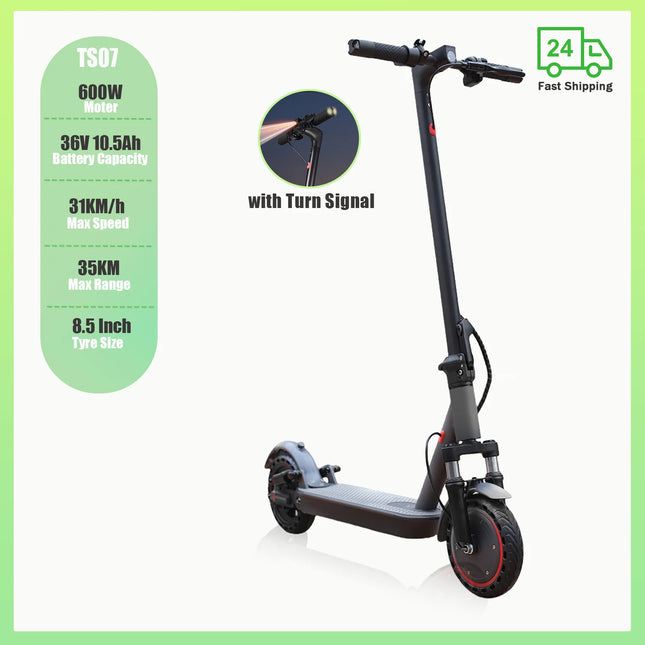 Foldable 600W Electric Scooter with 35KM Long Range 8.5-Inch Tires and Shock Absorption Turn Signals