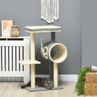 104cm Three-Tier Cat Tree with Sisal Scratching Posts, Cozy Cat Cave and Hanging Play Ball for Cats