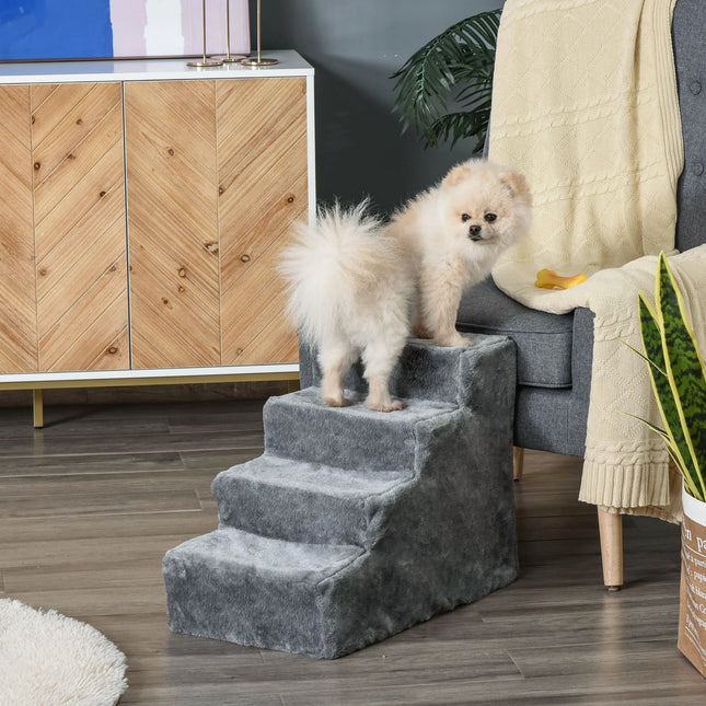 4-Step Pet Stairs for Dogs and Cats, Soft Flannel Ramp for Bed and Sofa, Portable Support for Small Pets