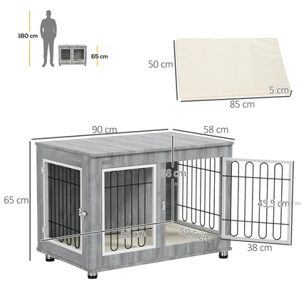 Meuble cage décoratif en métal pour chien avec coussin doux et deux portes pour animaux jusqu'à 25 kg