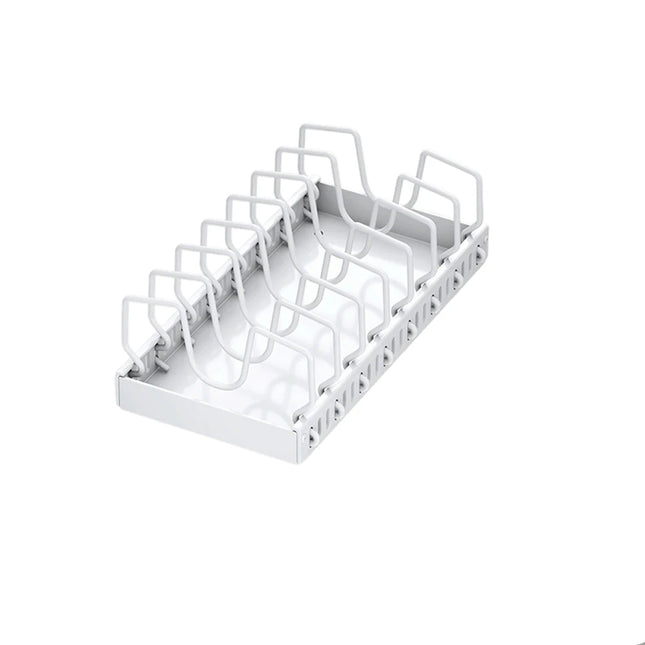 Adjustable Pull Out Pot Lid Organizer Rack for Kitchen Cabinet - Steel Sliding Storage for Pans