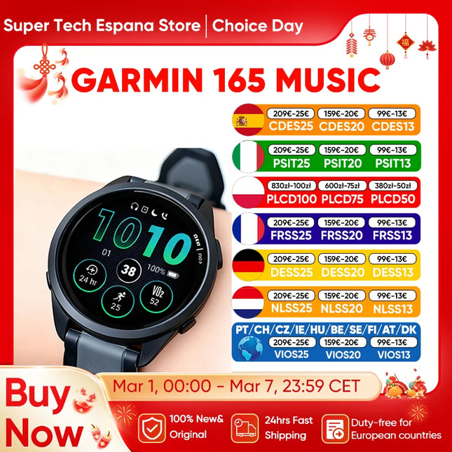 Forerunner 165 Music Smartwatch with 1.2 AMOLED Display Bluetooth Fitness Activity Tracking Device