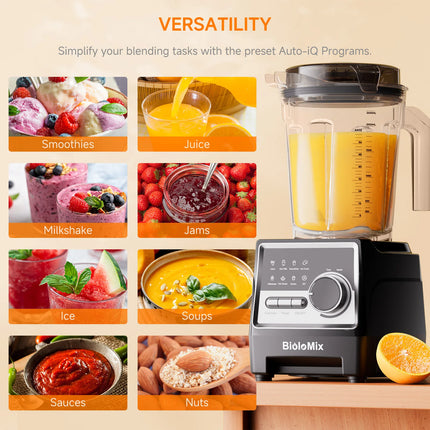 1500W professioneller Mixer mit 2,6L Tritan-Krug, 6 Klingen und 7 voreingestellten Programmen für Smoothies und Getränke
