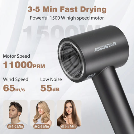 Secador de pelo iónico profesional Aigostar con difusor, motor sin escobillas de 110,000 RPM para secado rápido