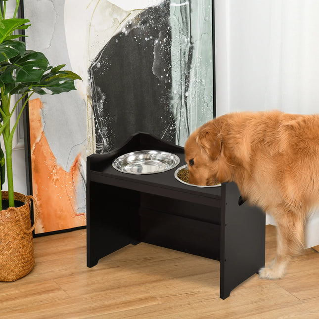 Height Adjustable Elevated Dog Feeder with Two 2L Stainless Steel Bowls and Removable Storage Station