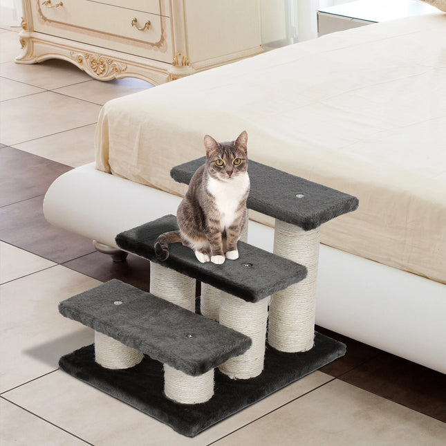 3-Step Wooden Pet Stairs For Dogs And Cats With Built-In Scratching Trunk For Sofa Bed Access 34cm