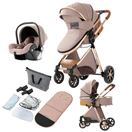 3 in 1 Lightweight Baby Stroller Foldable Travel Pram for Newborns and Toddlers with Compact Design