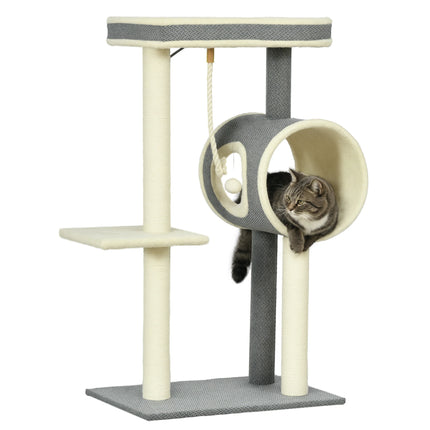104cm Three-Tier Cat Tree with Sisal Scratching Posts, Cozy Cat Cave and Hanging Play Ball for Cats