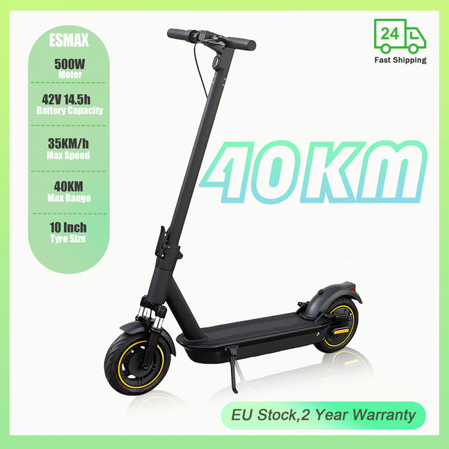 Electric Scooter 500W Motor 42V 14.5Ah Battery 40KM Long Range 10-Inch Pneumatic Tires Foldable Adult