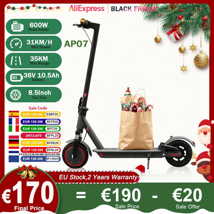 Monopattino elettrico pieghevole per adulti con motore 350W, autonomia 30 km e batteria ad alta capacità 36V 10,5Ah