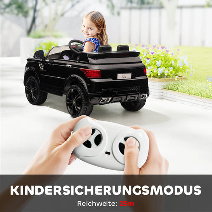 Electric Kids Ride-On Car with Remote Control and Music Four Wheel Metal Black Vehicle 5 KM/H Play