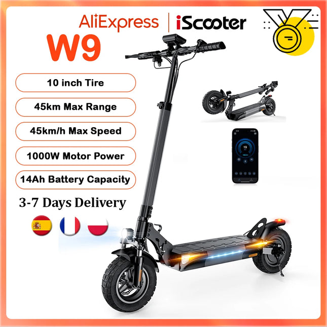 1000W 48V Electric Scooter 10 inch Off Road Tires 45km/h Max Speed Foldable Adult Commuter Two-Wheeler