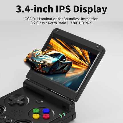 Consola de juegos portátil plegable con pantalla IPS de 3.4 pulgadas, emulador retro de 64GB, más de 5000 juegos y salida HDMI