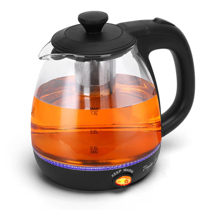 1L Glas-Wasserkocher mit Teesieb, 2200W Schnellkochfunktion, BPA-freies LED-Licht und Warmhaltefunktion