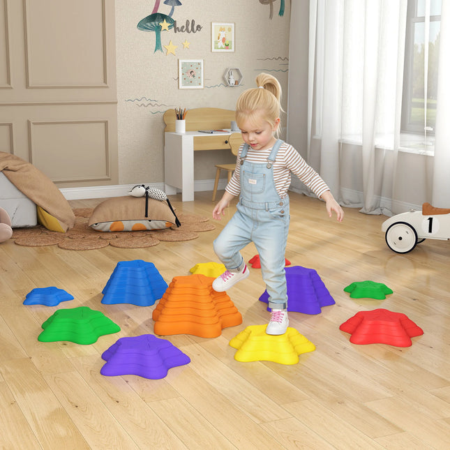 11 Piece Kids Balance Stones Set Non-Slip Stepping Stones for Motor Skills Training and Active Play