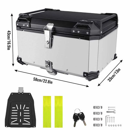 65L Aluminum Alloy Motorcycle Top Box Waterproof Tail Box Universal Luggage Storage Case for Touring
