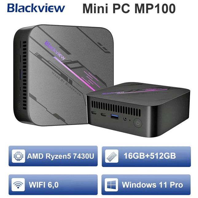 Mini PC AMD Ryzen 5 7430U, 16GB RAM, 512GB SSD, Compact Desktop Computer with 4K Triple Display WiFi 6
