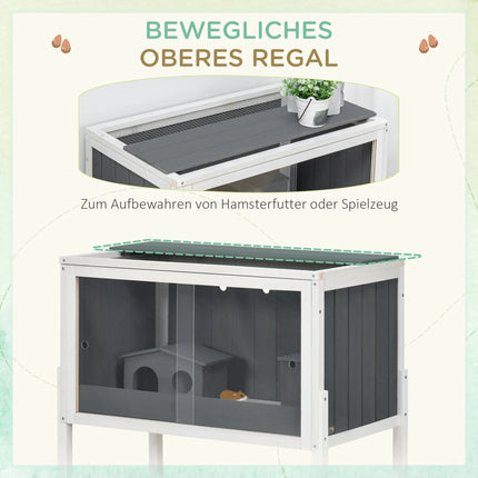 Grande cage en bois pour hamster avec deux huttes et portes coulissantes en acrylique pour petits rongeurs et habitats