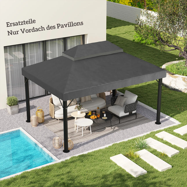 Toit de remplacement imperméable 3x4m pour pavillon de jardin en tissu Oxford gris foncé pour circulation d'air